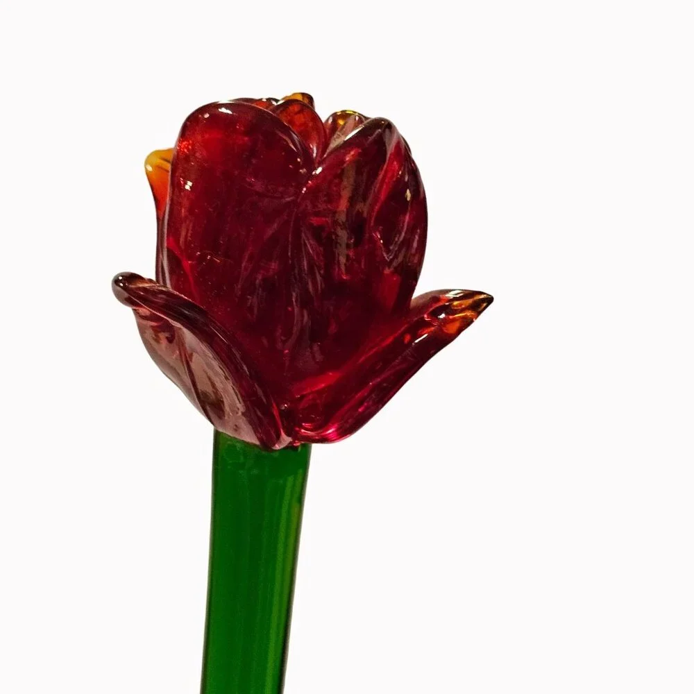 Pair of Hand-Blown Art Glass Flowers – 14